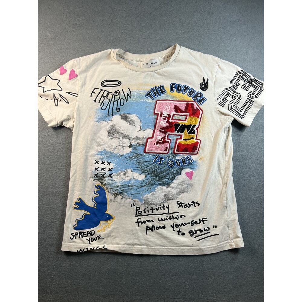 First Row Positive Graphic T-Shirt for Men, White, Size MED, Casual Wear